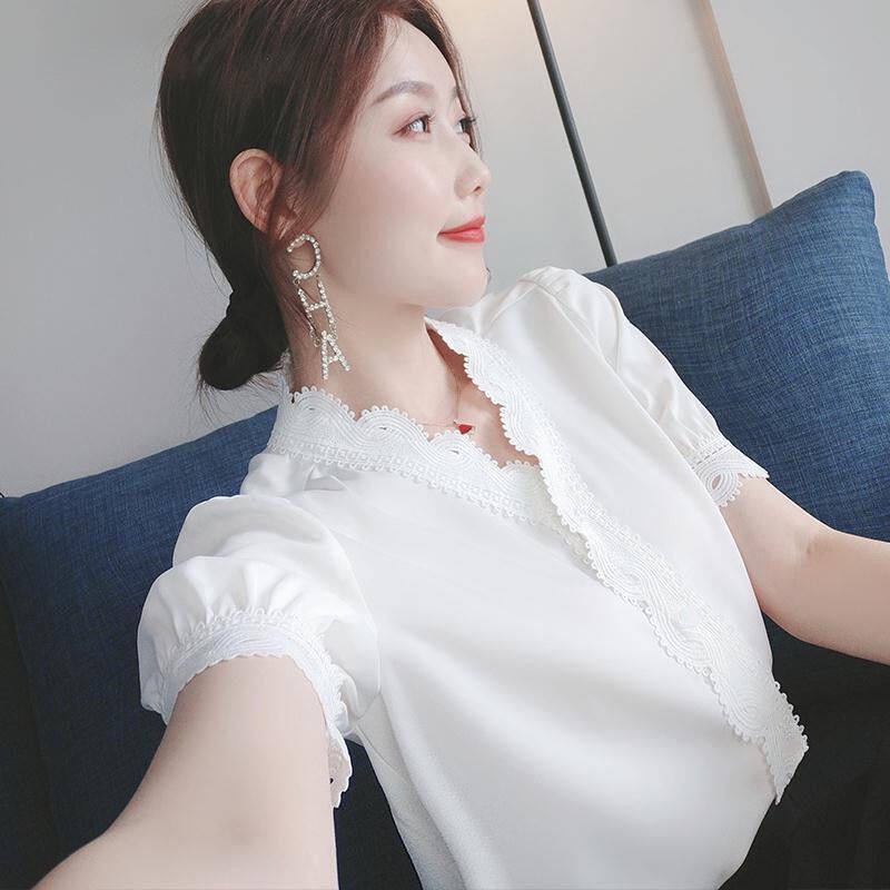 Áo Sơ Mi Trắng Tay Ngắn Cổ Chữ V Thời Trang Mùa Hè Dành Cho Nữ