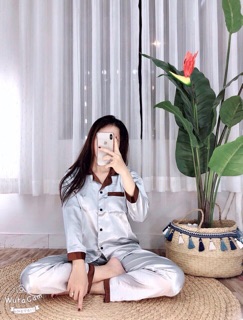 ĐỒ BỘ PIJAMA LỤA PHỐI-TAY DÀI QUẦN DÀI