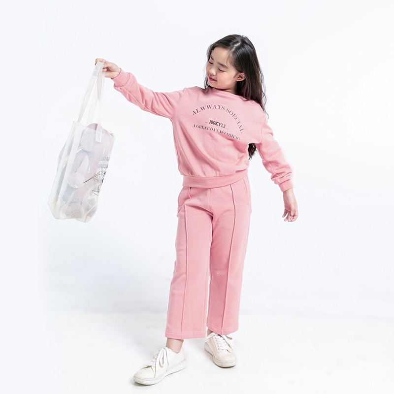Bộ quần áo bé gái dài tay in chữ JOOKYLI chất nỉ lót bông giữ ấm tốt 93G0866