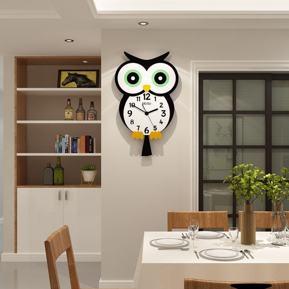 Đồng Hồ Treo Tường Họa Tiết Cú Hoạt Hình Độc Đáo Trang Trí Phòng Ngủ Cho Bé