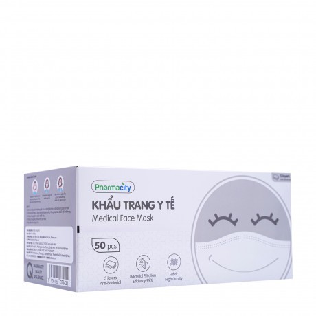 Khẩu trang y tế Pharmacity ( Hộp 50 cái ) 3 lớp kháng khuẩn cao cấp