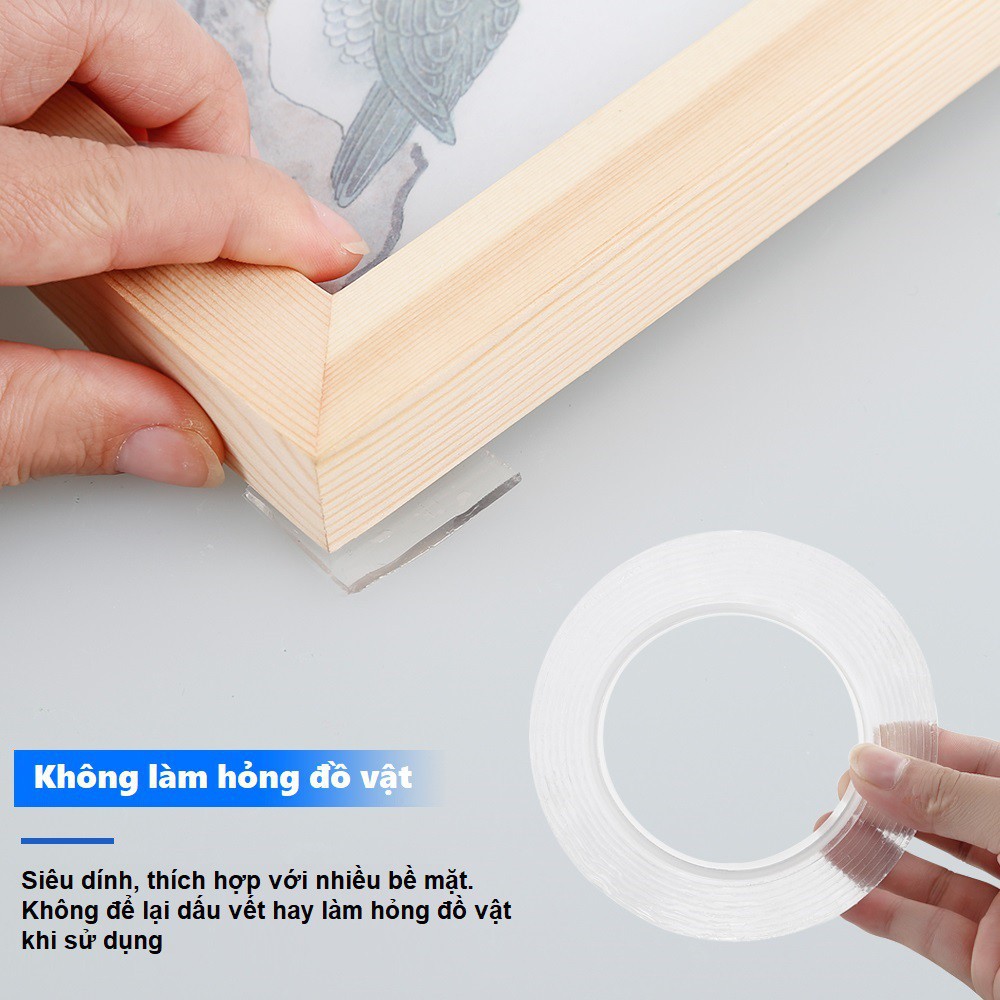 Băng keo dính 2 mặt trong suốt - Băng dính NANO đa năng - Chịu Nhiệt,Chịu lực cao, Dán trên mọi bề mặt