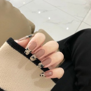 Móng tay giả nail box màu tự nhiên, họa tiết bò sữa (bộ 24 móng) 💖 SẴN KEO DÁN 💖