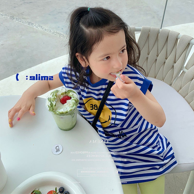 Đầm Thun Không Tay In Hoạt Hình Mặt Cười Dễ Thương Thời Trang Mùa Hè Cho Bé Gái