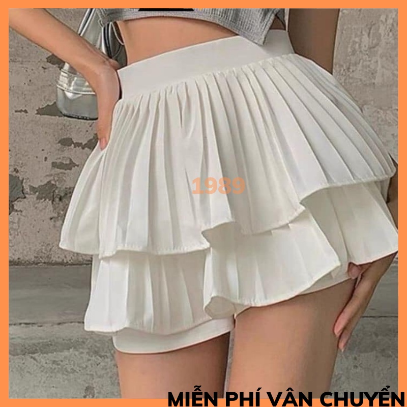 Chân Váy Xếp Li 2 Tầng Siêu Hot Có Kèm Quần Trong Như Ảnh Váy Trắng Và Đen THỜI TRANG 1989