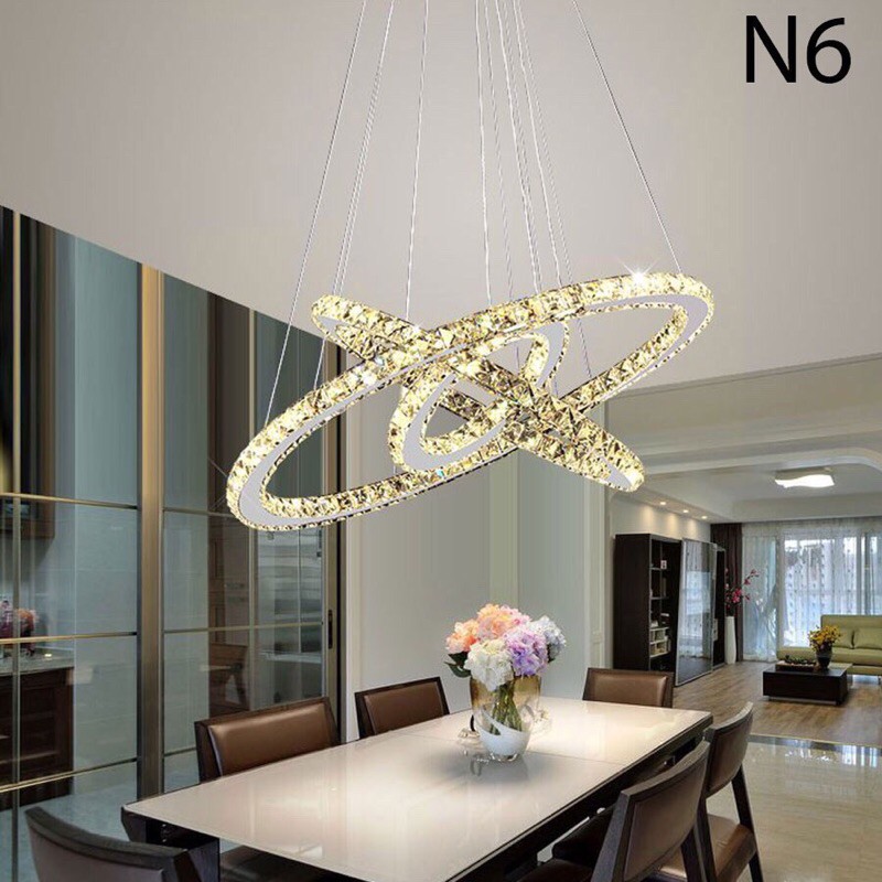 Đèn thả trần 3 vòng pha lê bản 5cm 40/60/80 cm - điều khiển từ xa