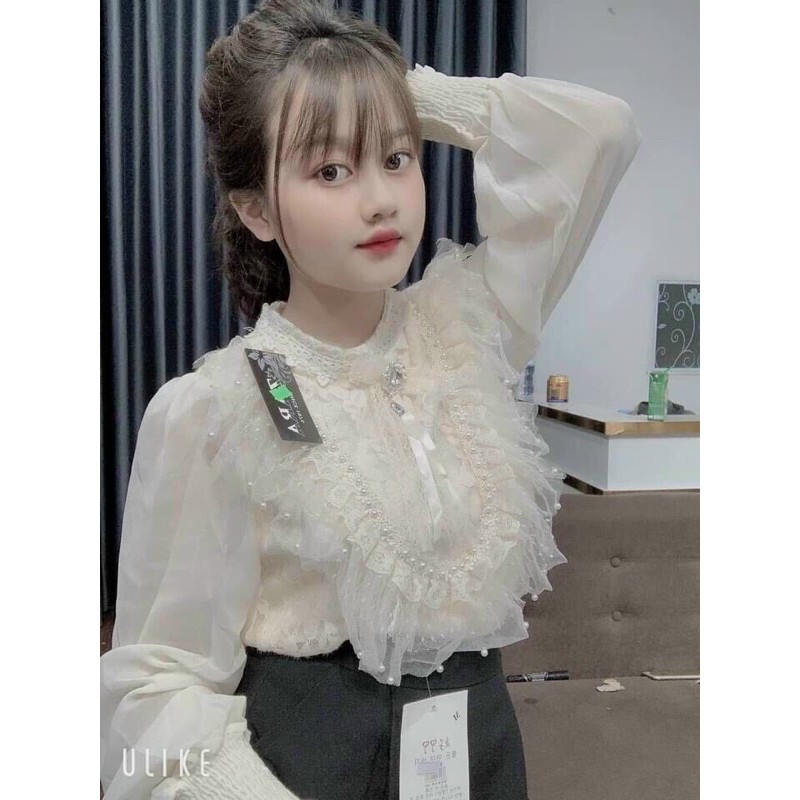 ÁO SƠ MI REN BÈO PHA TƠ ĐÍNH NG KÈM TAG HOA