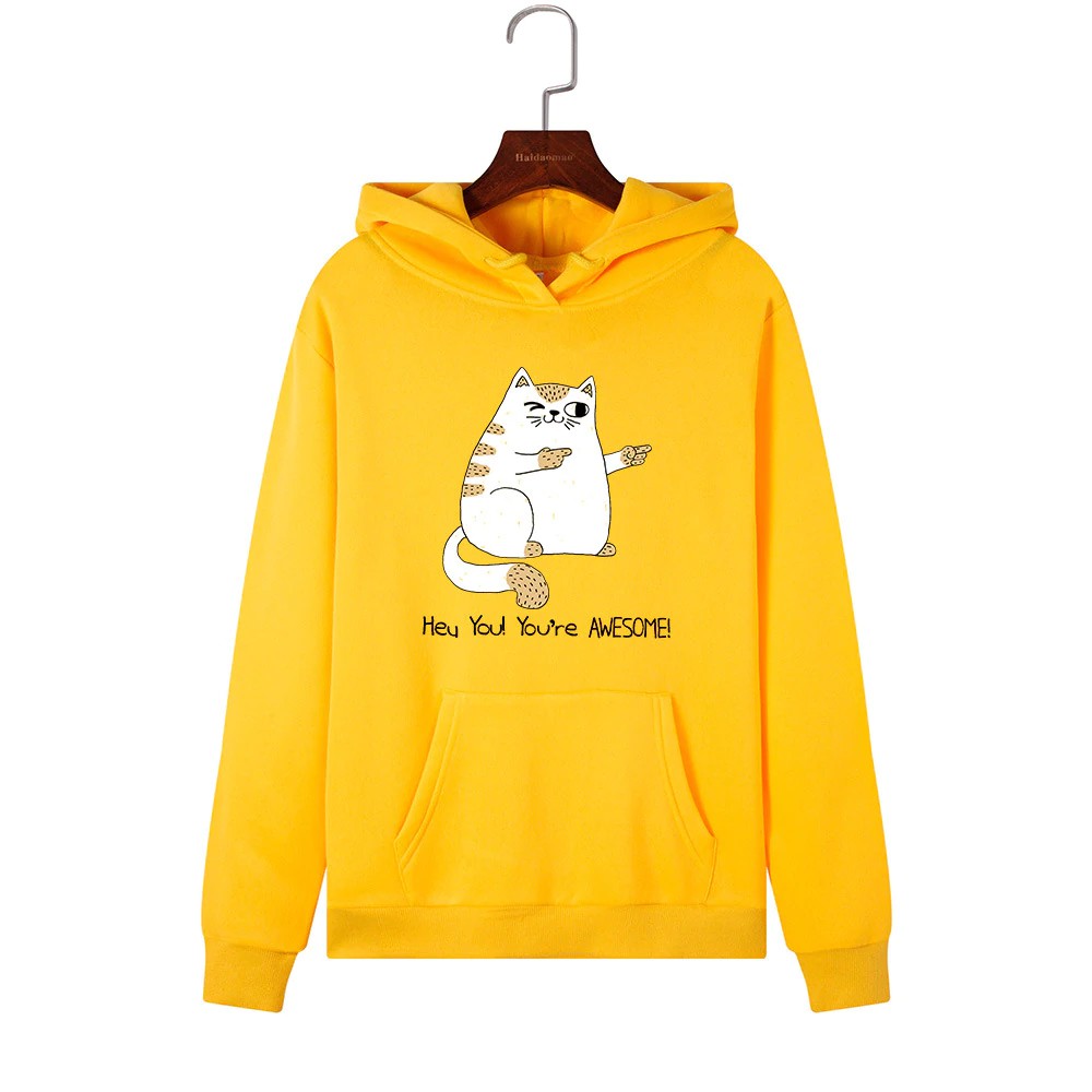 Áo Hoodie Nữ form rộng 💝Cotton Nỉ da cá (Kèm hình thật chất áo có Logo Thương hiệu) 💝Mèo You're AWESOME