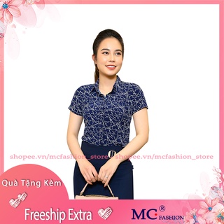 Áo Sơ Mi Nữ Công Sở Mc Fashion Đẹp, Tay Ngắn Cộc, Họa Tiết Rối, Màu Xanh Tím Than, Trắng A668, Vàng, Đỏ