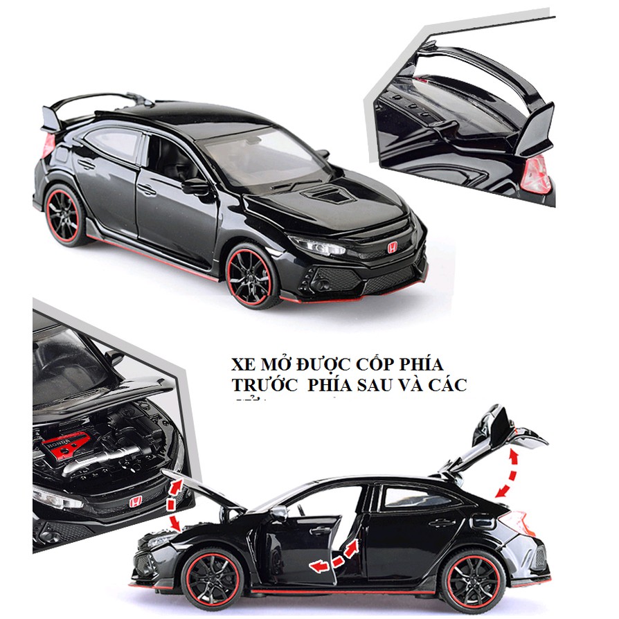 Xe mô hình ô tô thể thao Civic Type RS tỉ lệ 1:32 xe bằng kim loại có đèn và âm thanh đồ chơi trẻ em