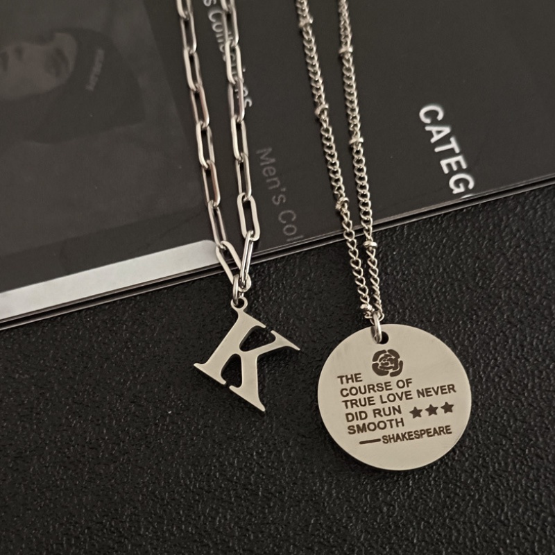 Vòng cổ hai lớp bằng thép không gỉ phong cách hip hop đơn giản dành cho nam