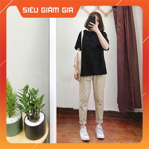 Quần baggy nữ kaki dáng suông xắn ống BASIC siêu xinh