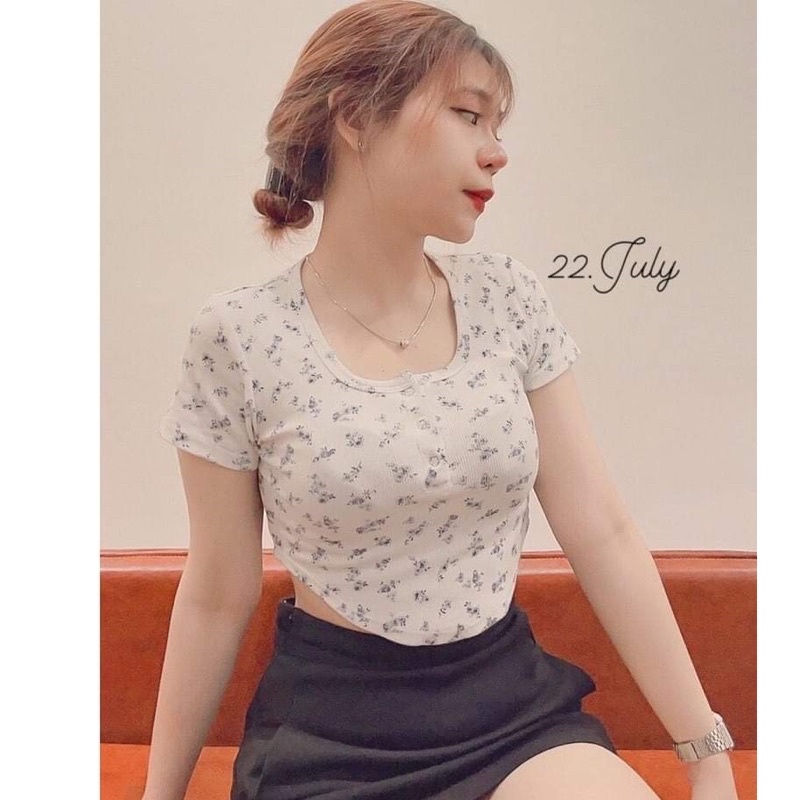 Áo cổ trụ croptop bướm hoa văn NT12