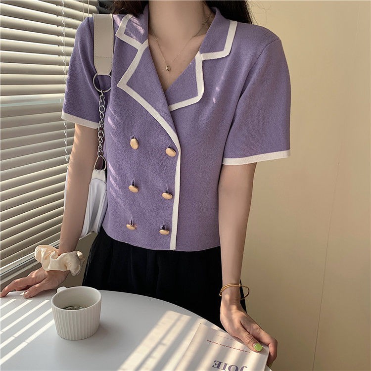 Áo Khoác Len Phối Hai Hàng Nút Phong Cách Hàn Quốc Thời Trang Mùa Hè | BigBuy360 - bigbuy360.vn