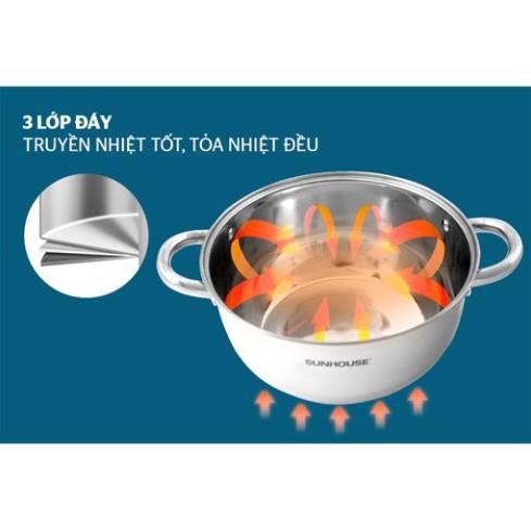 Bộ nồi inox Sunhouse 3 chiếc SH334