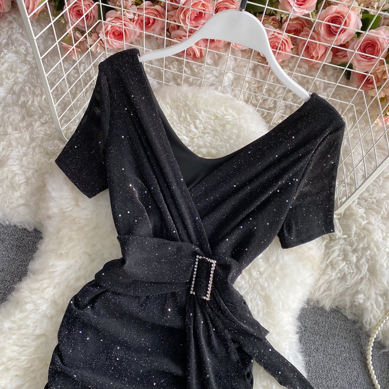 🌸Hàng Order🌸 Váy Đầm Body Cổ V Thắt Eo Đính Đá Lấp Lánh Sang Chảnh Nữ Tính🌸Hàng Quảng Châu