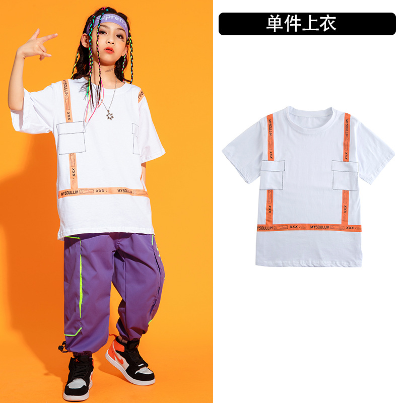 Children's hip hop suit boys hip hop trend Summer Short Sleeve T-Shirt boys handsome hiphop performance dress pants