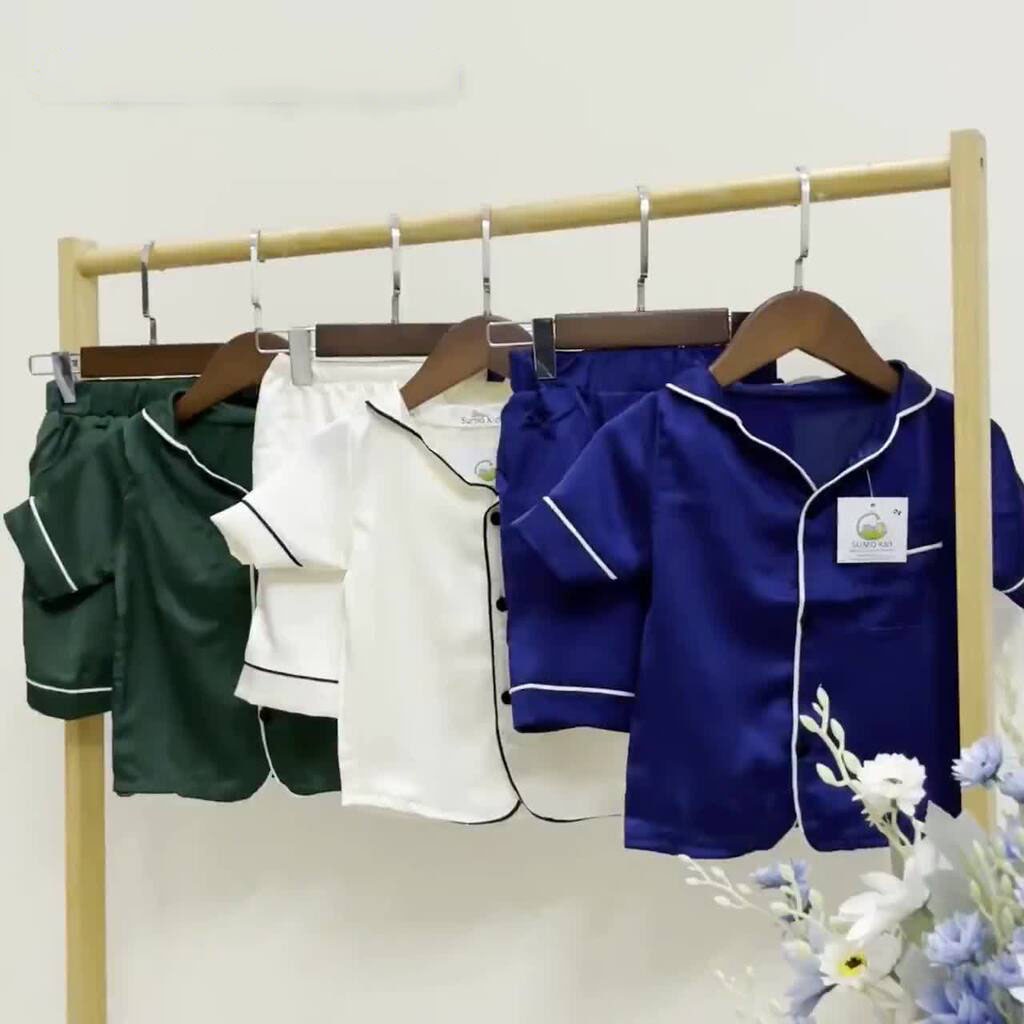 Bộ Pijama cho bé bé trai và bé gái mã PM20, Bộ đồ ngủ lụa trơn cộc tay cho bé từ 6-28kg Binbon kids