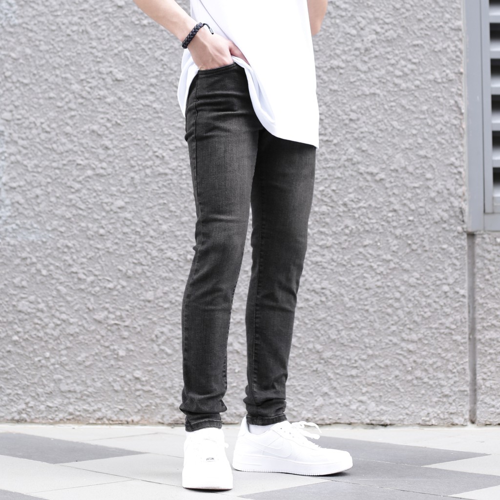 Quần Skinny Jeans Nam-Màu Xám Đen-Kiểu Trơn-Chất Liệu Cotton Co Giãn-Ống Đứng Dáng-Ống Ôm Chân Chuẩn Skinny