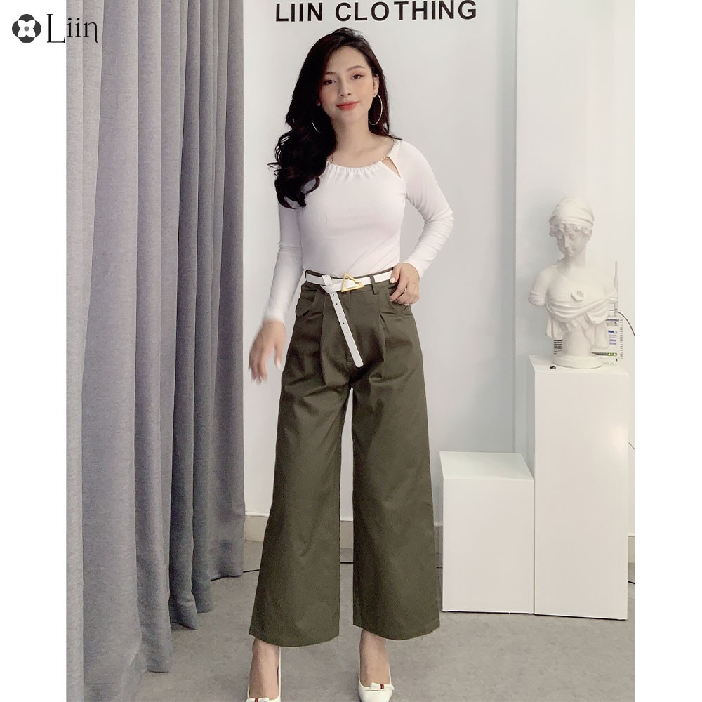 [Mã WABRLOW5 giảm 15% đơn 300K] Quần nữ ống rộng LINBI màu rêu, thiết kế basic, thanh lịch, hiện đại Q3307 | BigBuy360 - bigbuy360.vn