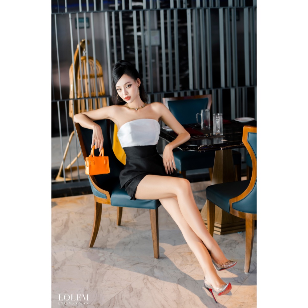 Set quần áo nữ LOLEM SQ046 vải tafta xước áo cúp ngực phối màu