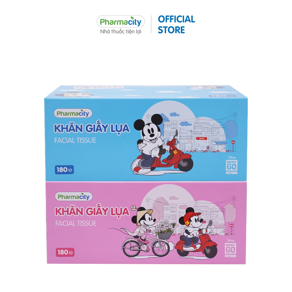 Khăn giấy Pharmacity Mickey go VN hộp 180 tờ(2 hộp/lốc)