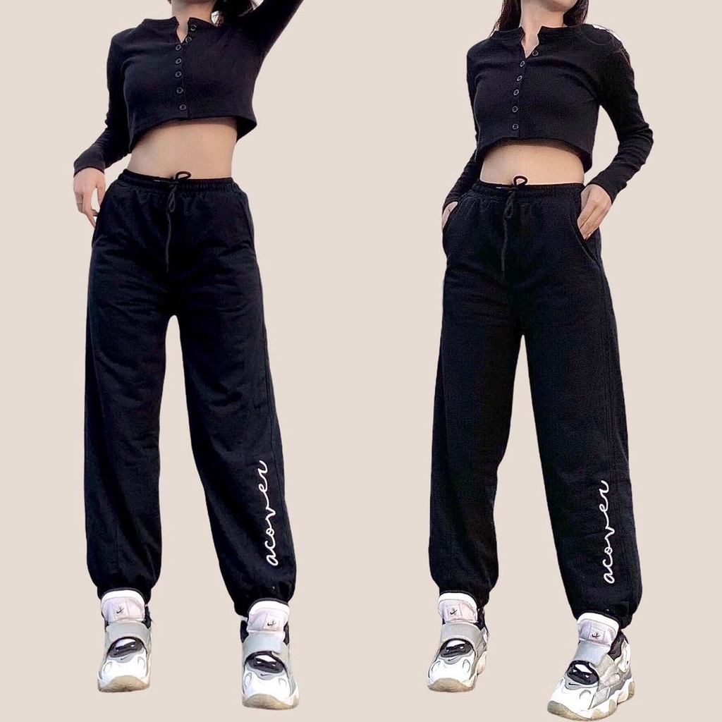 Quần Jogger Thêu ACOVER Ống Rộng Bo Gấu Ulzzang Unisex