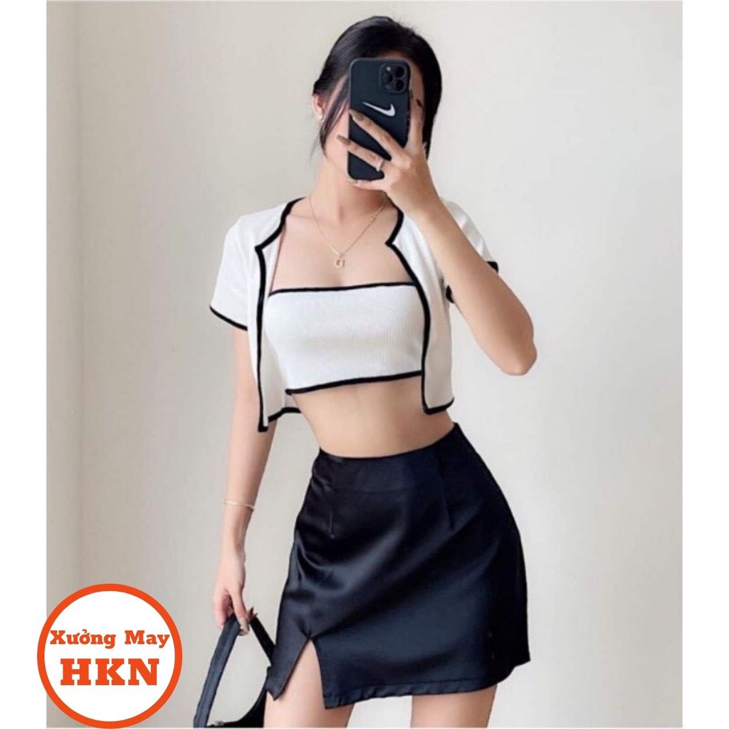 Set Áo Quây Nữ Kèm Áo Khoác Croptop Chất Liệu Cotton Mã 102 Xưởng May HKN