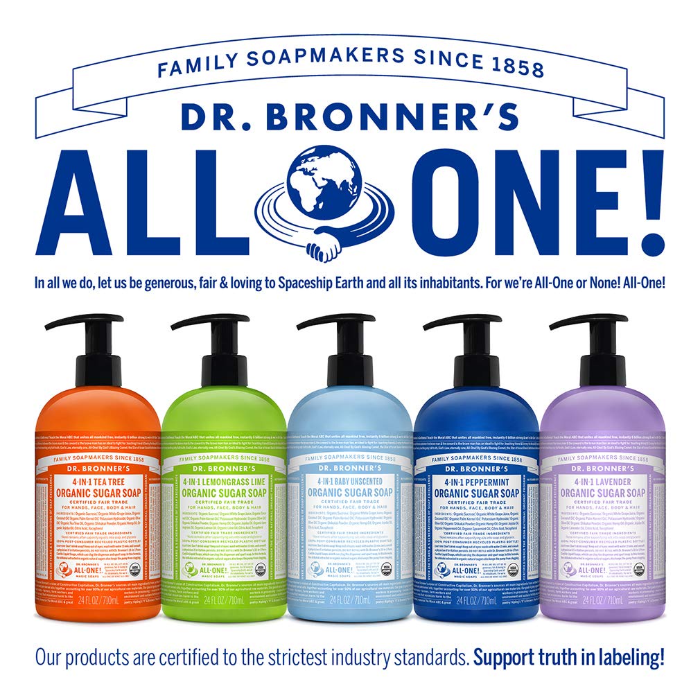 Xà phòng hữu cơ 4in1 dung tích 710ml @ Hàng Mỹ Air@ Dr. Bronner's Organic 4-in-1 Pump Soap Sugar 24oz