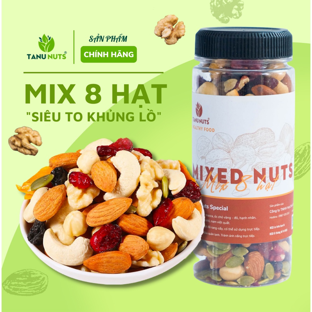 Hạt dinh dưỡng mix 8 TANU NUTS hũ 350g/500g hạt ngũ cốc granola siêu hạt dinh dưỡng cho bà bầu, granola ăn kiêng