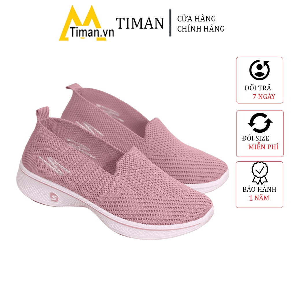 Giày thể thao nữ sneaker độn đế đẹp màu trắng siêu nhẹ chất liệu vải cho trung niên bảo hành 1 năm HT07 TIMAN