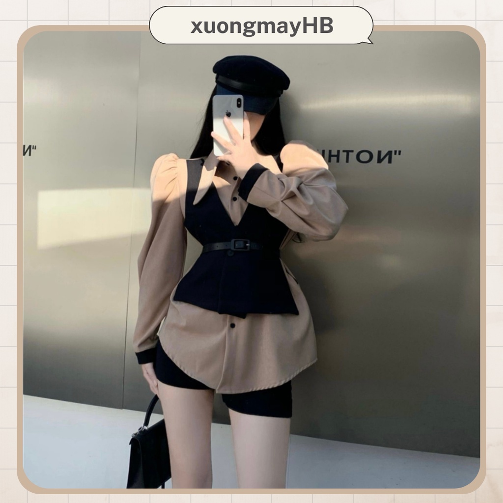 Áo sơ mi giả vest kèm quần short ngắn HB S099