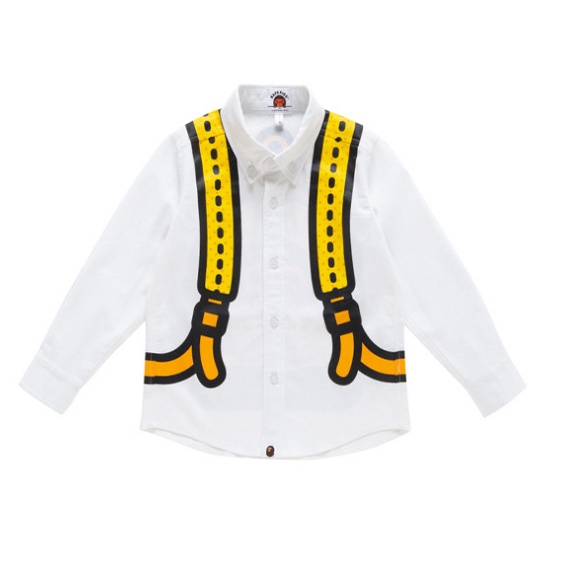 BAPE MỚI Áo sơ mi tay ngắn họa tiết rằn ri hình cá mập cho bé