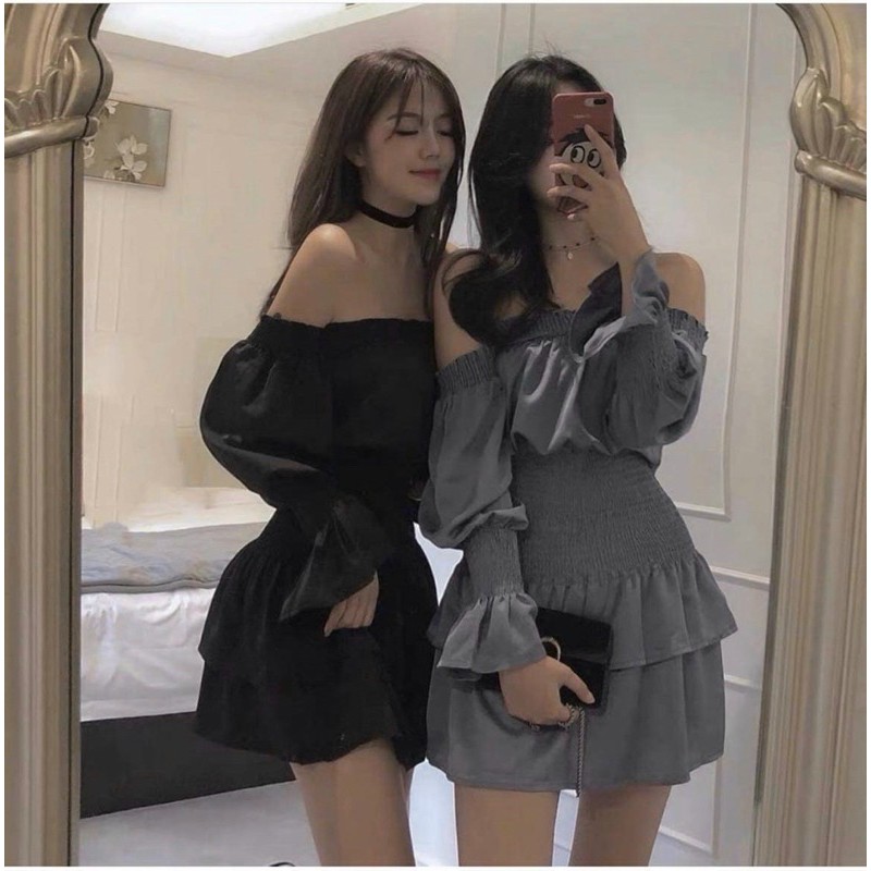 Đầm xinh MIRAL DRESS thiết kế trễ vai hở vai quyến rũ bo chun tay áo và phần eo co giãn