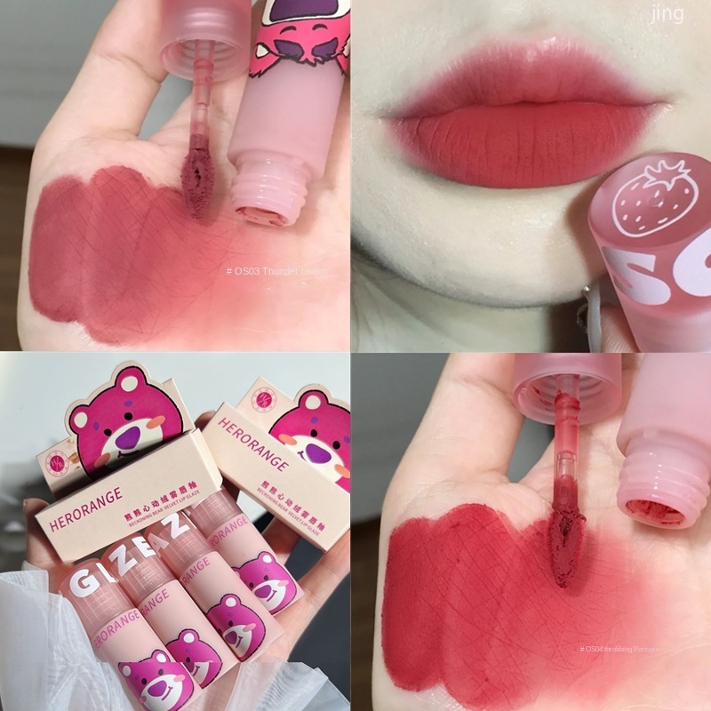 Son Kem Tông Nhung Lì Hình Gấu Dễ Thương Thương Hiệu Herrange