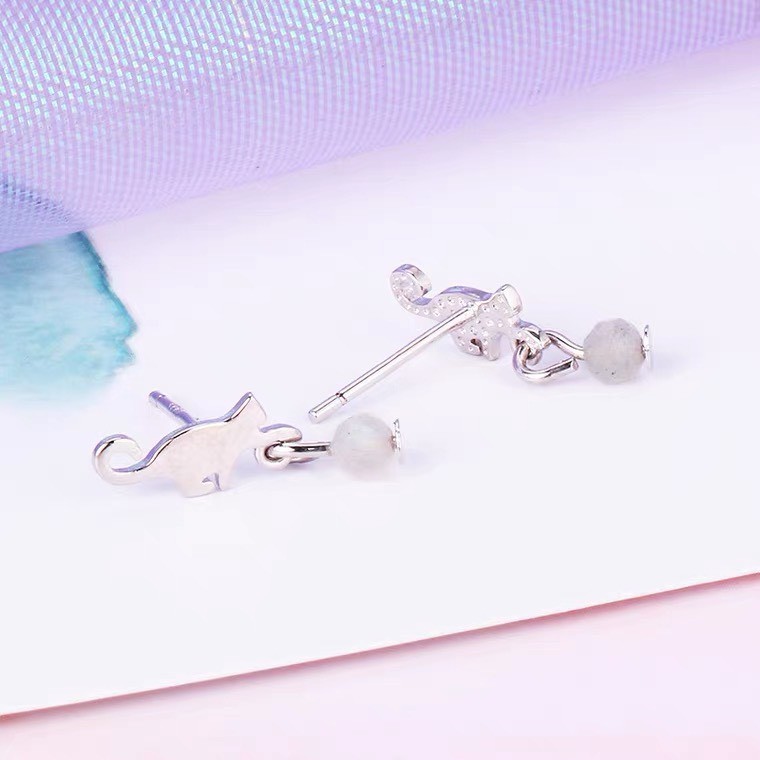 Bông Tai Nữ Bạc Ý S925 Cao Cấp Hình Con Mèo B2440 - Bảo Ngọc Jewelry