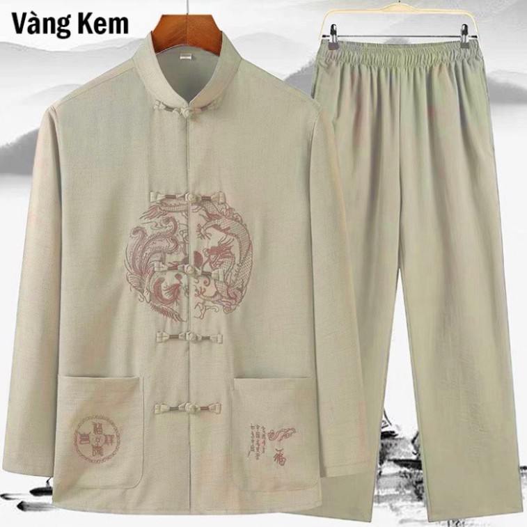 Sét Bộ Nam Trung Niên Dài Tay cổ tàu, Chất Đũi Thái Thoáng Mát Thấm Mồ Hôi, không bai xù | BigBuy360 - bigbuy360.vn