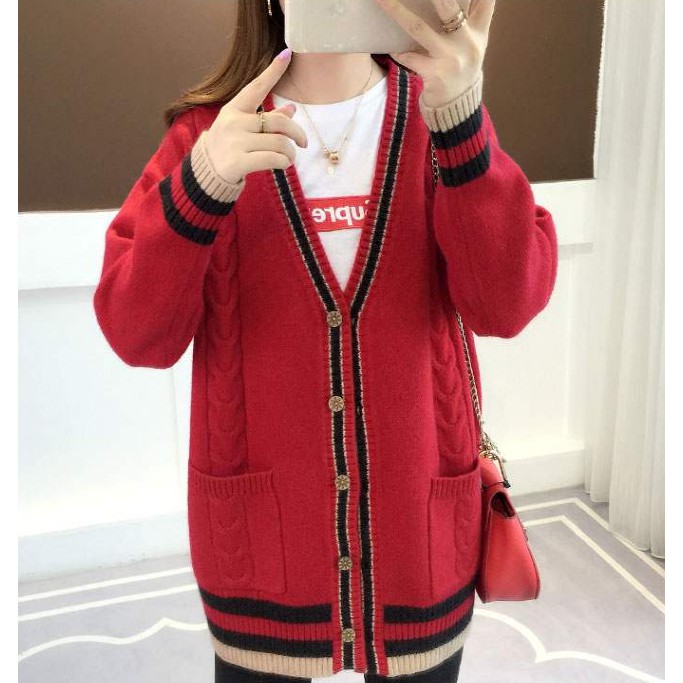 Áo Khoác Cardigan Cổ Chữ V Phối Túi Dáng Rộng Mặc Thoải Mái | BigBuy360 - bigbuy360.vn