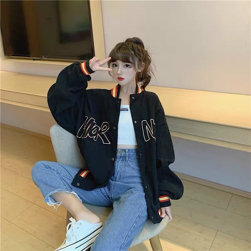 Áo Bomber Nhung gân thêu NOR cá tính mạnh - Form rộng Unisex Nam Nữ Couple | BigBuy360 - bigbuy360.vn
