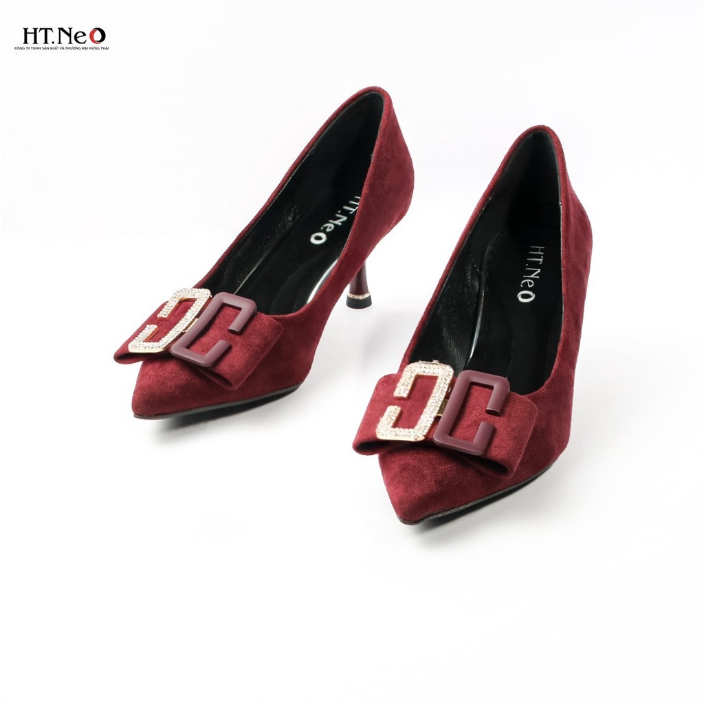 Giày cao gót 5cm HT.NEO kiểu dang cùng nơ đính đá cực sang, da bò nhập khẩu mềm mại CS146