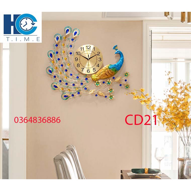Đồng hồ treo tường trang trí chim công decor CD21 kích thước 70x65 cm