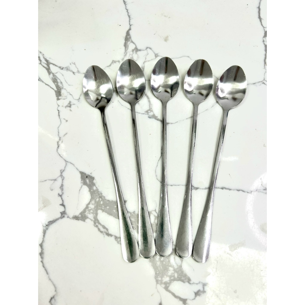 Bộ thìa muỗng inox cán dài đầu nhọn 100% inox Sài Gòn 02 sáng bóng đẹp cao cấp dày dặn dài 18,5cm