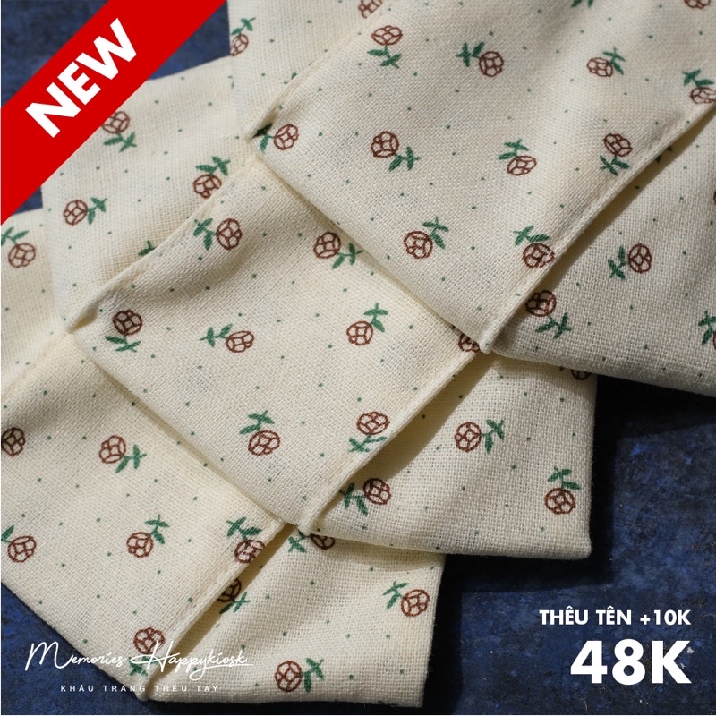 Khẩu trang vải linen lót vải xô muslin mẫu đỏ nhí mới