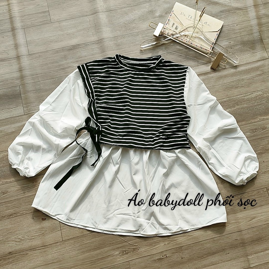 áo kiểu bbd phối sọc ngang xinh xắn ảnh thật hot hit dễ thương