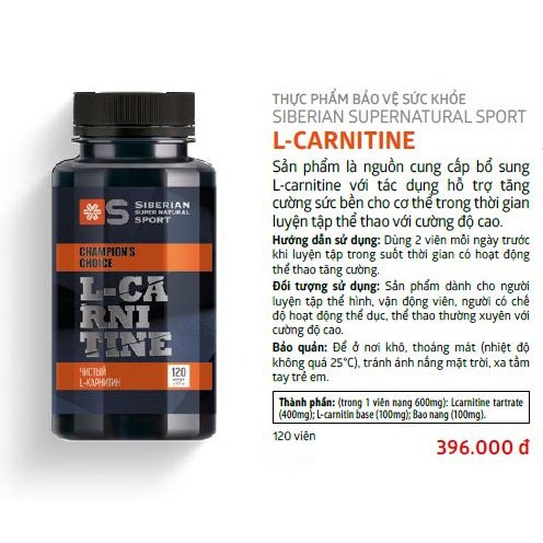 Viên uống hỗ trợ đốt mỡ giảm cân nâng cao sức bền L-Carnitine - Siberian Super Natural Sport Siberi Nga 120v