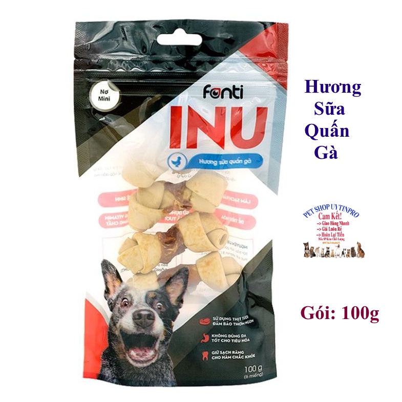 XƯƠNG GẶM CHO CHÓ Fonti INU Nơ Mini Gói 100g Thơm ngon Dinh dưỡng Sạch răng Giúp hàm chắc khỏe Tiêu hóa tốt SX tại VN