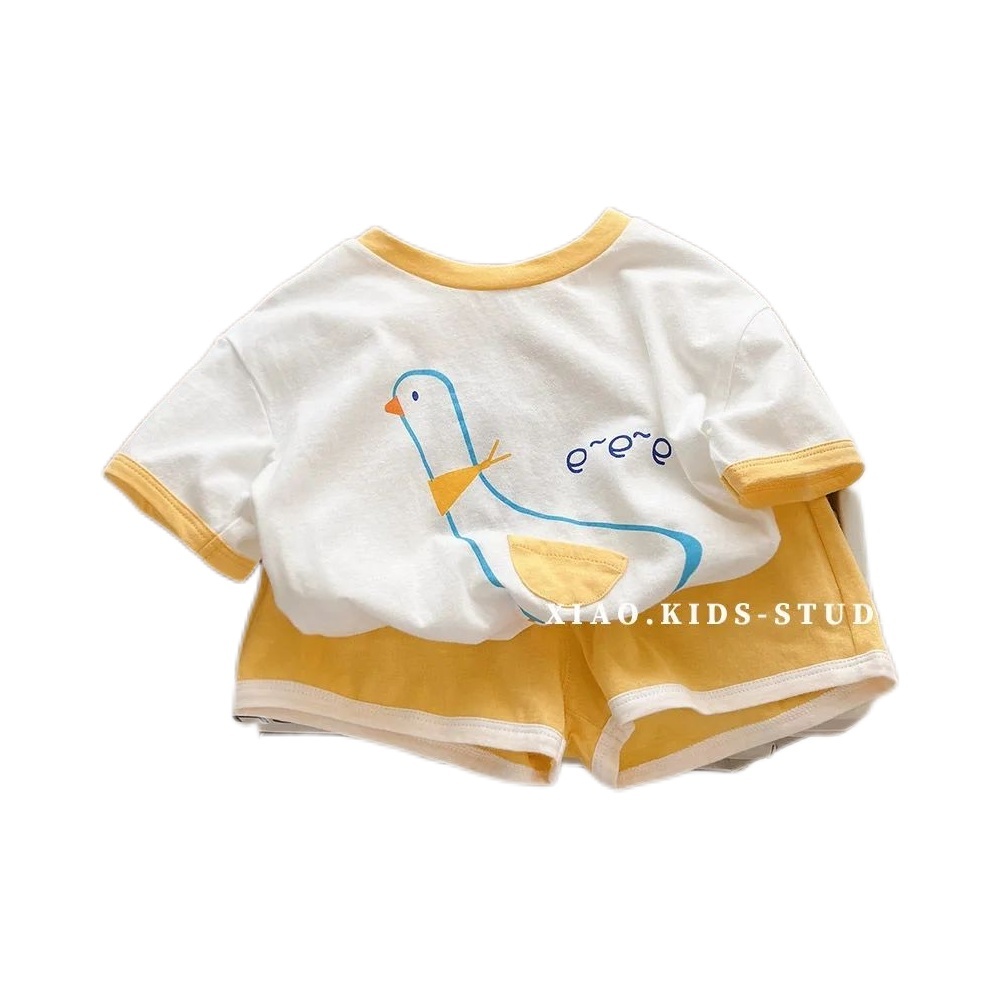 Bộ Áo Thun Cotton Ngắn Tay In Hoạt Hình + Quần Short Thời Trang Mùa Hè Hàn Quốc Dành Cho Bé Trai