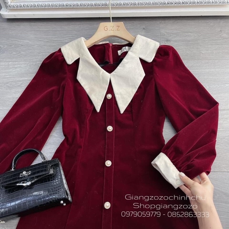Bán sỉ váy nhung phối cổ trắng