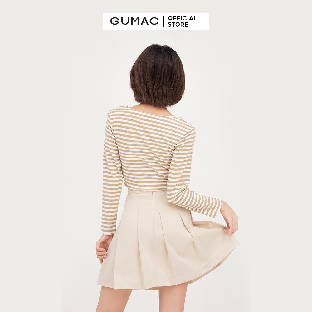 Áo thun nữ croptop tay dài GUMAC họa tiết sọc ngang ôm body ATB412 | BigBuy360 - bigbuy360.vn