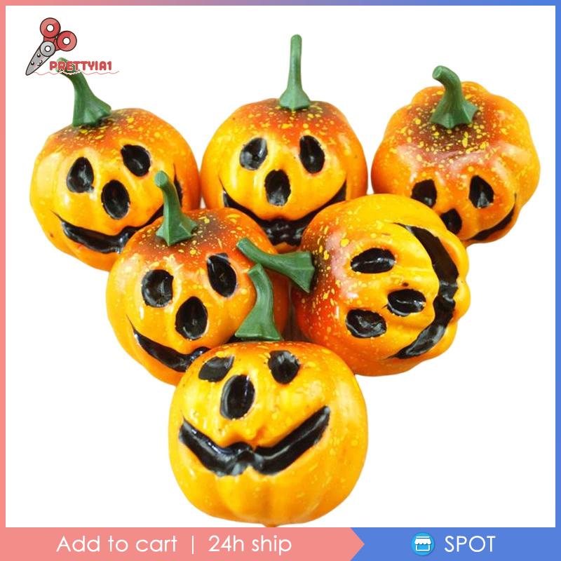 1 [Prettyia] Set 6 Quả Bí Ngô Nhân Tạo Trang Trí Bàn Tiệc Halloween